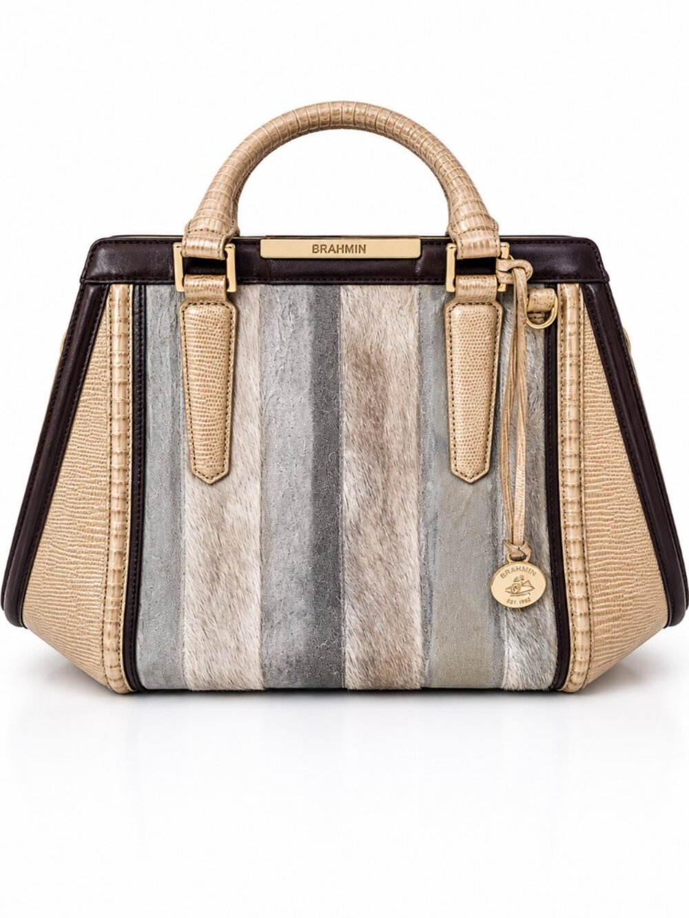 Brahmin Vivian Frame Satchel / Doctor Bag – Haircalf & Embossed Leather